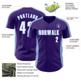 Custom Purple White-Light Blue Classic Color Block Side Panel Stripe Authentic Baseball Jersey