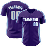 Custom Purple White-Light Blue Classic Color Block Side Panel Stripe Authentic Baseball Jersey
