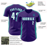 Custom Purple White-Teal Classic Color Block Side Panel Stripe Authentic Baseball Jersey