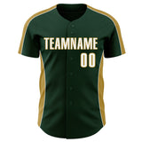 Custom Green White-Old Gold Classic Color Block Side Panel Stripe Authentic Baseball Jersey