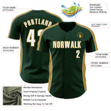 Custom Green White-Old Gold Classic Color Block Side Panel Stripe Authentic Baseball Jersey
