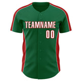 Custom Kelly Green White-Red Classic Color Block Side Panel Stripe Authentic Baseball Jersey