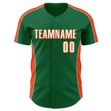 Custom Kelly Green White-Orange Classic Color Block Side Panel Stripe Authentic Baseball Jersey