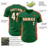 Custom Kelly Green White-Orange Classic Color Block Side Panel Stripe Authentic Baseball Jersey