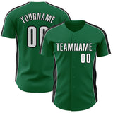 Custom Kelly Green White-Black Classic Color Block Side Panel Stripe Authentic Baseball Jersey