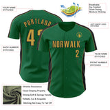 Custom Kelly Green Old Gold-Black Classic Color Block Side Panel Stripe Authentic Baseball Jersey