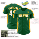 Custom Kelly Green White-Gold Classic Color Block Side Panel Stripe Authentic Baseball Jersey