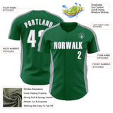 Custom Kelly Green White-Gray Classic Color Block Side Panel Stripe Authentic Baseball Jersey