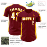 Custom Crimson White-Gold Classic Color Block Side Panel Stripe Authentic Baseball Jersey