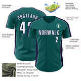 Custom Teal White-Navy Classic Color Block Side Panel Stripe Authentic Baseball Jersey