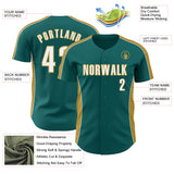 Custom Teal White-Old Gold Classic Color Block Side Panel Stripe Authentic Baseball Jersey