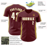 Custom Burgundy White-Old Gold Classic Color Block Side Panel Stripe Authentic Baseball Jersey