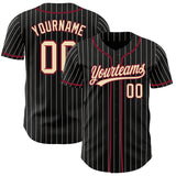 Custom Black Cream Pinstripe-Crimson Authentic Baseball Jersey