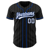 Custom Black White Pinstripe-Royal Authentic Baseball Jersey