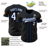 Custom Black White Pinstripe-Royal Authentic Baseball Jersey