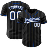 Custom Black White Pinstripe-Royal Authentic Baseball Jersey
