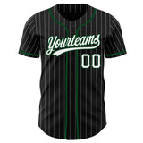 Custom Black White Pinstripe-Green Authentic Baseball Jersey