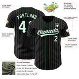 Custom Black White Pinstripe-Green Authentic Baseball Jersey