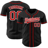 Custom Black White Pinstripe-Red Authentic Baseball Jersey
