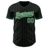 Custom Black Kelly Green Pinstripe-Cream Authentic Baseball Jersey