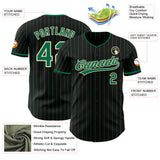 Custom Black Kelly Green Pinstripe-Cream Authentic Baseball Jersey