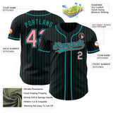 Custom Black Teal Pinstripe-Medium Pink Authentic Baseball Jersey