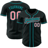 Custom Black Teal Pinstripe-Medium Pink Authentic Baseball Jersey
