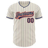 Custom Cream Navy Pinstripe-Red Authentic Baseball Jersey