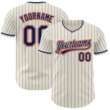 Custom Cream Navy Pinstripe-Red Authentic Baseball Jersey
