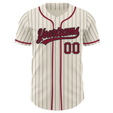 Custom Cream Black Pinstripe-Crimson Authentic Baseball Jersey