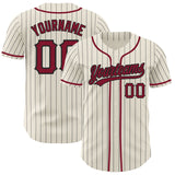 Custom Cream Black Pinstripe-Crimson Authentic Baseball Jersey