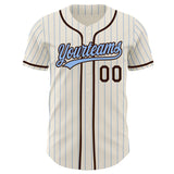 Custom Cream Light Blue Pinstripe-Brown Authentic Baseball Jersey