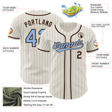 Custom Cream Light Blue Pinstripe-Brown Authentic Baseball Jersey