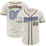 Custom Cream Light Blue Pinstripe-Brown Authentic Baseball Jersey