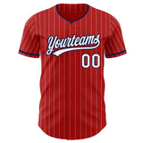 Custom Red White Pinstripe-Navy Authentic Baseball Jersey