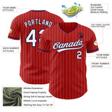 Custom Red White Pinstripe-Navy Authentic Baseball Jersey