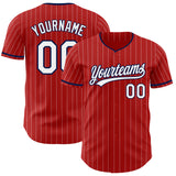 Custom Red White Pinstripe-Navy Authentic Baseball Jersey