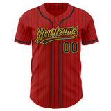 Custom Red Black Pinstripe-Gold Authentic Baseball Jersey