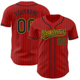 Custom Red Black Pinstripe-Gold Authentic Baseball Jersey