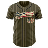 Custom Olive City Cream Pinstripe Vintage USA Flag-Black Authentic Baseball Jersey