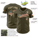Custom Olive City Cream Pinstripe Vintage USA Flag-Black Authentic Baseball Jersey