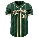 Custom Green Cream Pinstripe Cream-Black Authentic Baseball Jersey