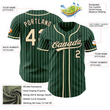 Custom Green Cream Pinstripe Cream-Black Authentic Baseball Jersey