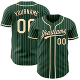 Custom Green Cream Pinstripe Cream-Black Authentic Baseball Jersey