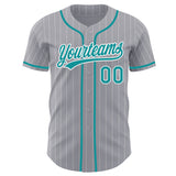 Custom Gray White Pinstripe-Teal Authentic Baseball Jersey