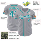 Custom Gray White Pinstripe-Teal Authentic Baseball Jersey