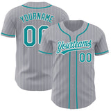 Custom Gray White Pinstripe-Teal Authentic Baseball Jersey