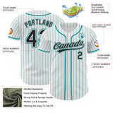 Custom White Teal Pinstripe-Black Authentic Baseball Jersey