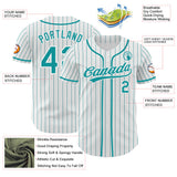 Custom White Teal Pinstripe Authentic Baseball Jersey