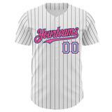 Custom White Black Pinstripe Light Blue-Pink Authentic Baseball Jersey